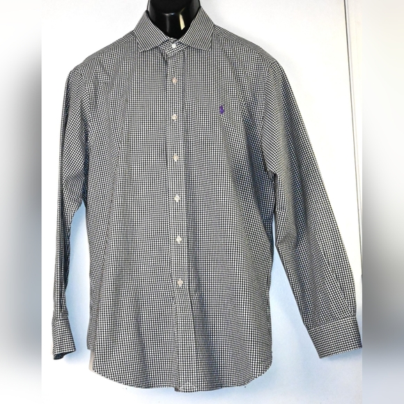 POLO by Ralph Lauren REGENT CLASSIC FIT wide collar long sleeve cotton check shirt men's L /eaa461115